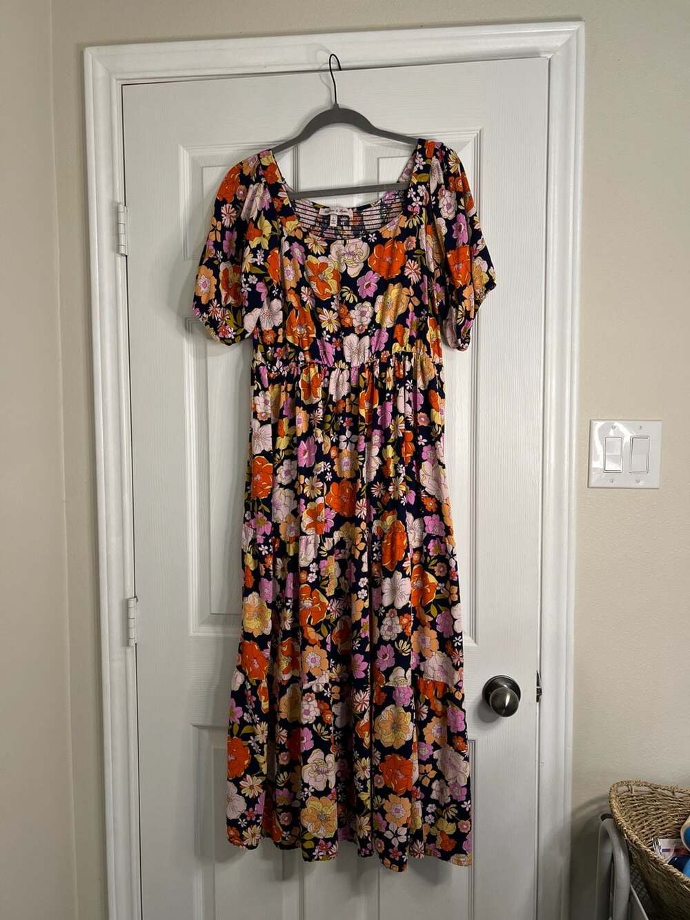 Harlow & Rose Floral Tiered Puff Sleeve Maxi Dress, Size L